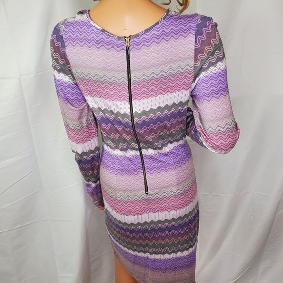 Karina Grimaldi LS Knit Dress Women's Pastel Zig Zag Print Bodycon Jersey Medium - Picture 8 of 10